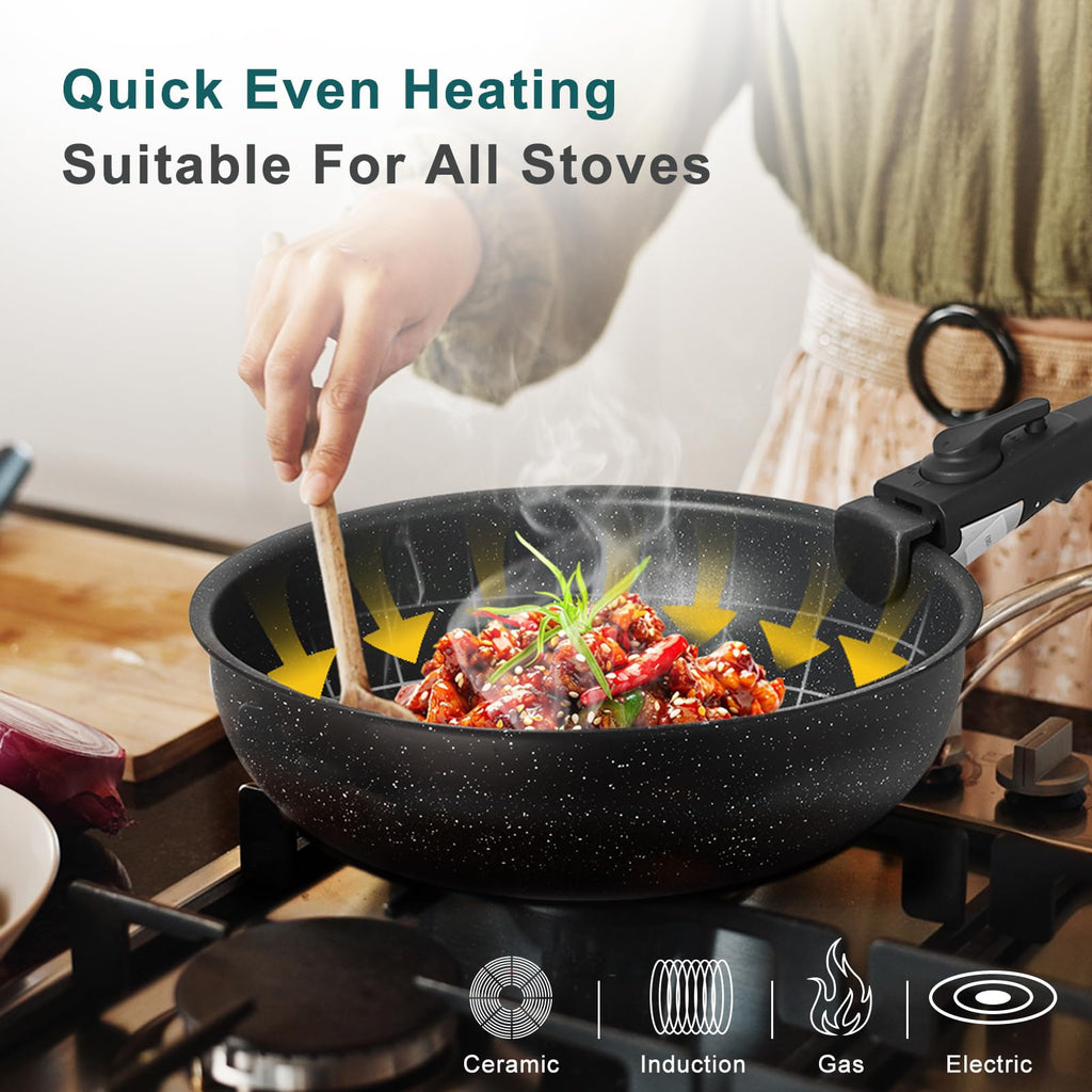 12-Piece Nonstick Cookware Set with Detachable Handle, Black H954