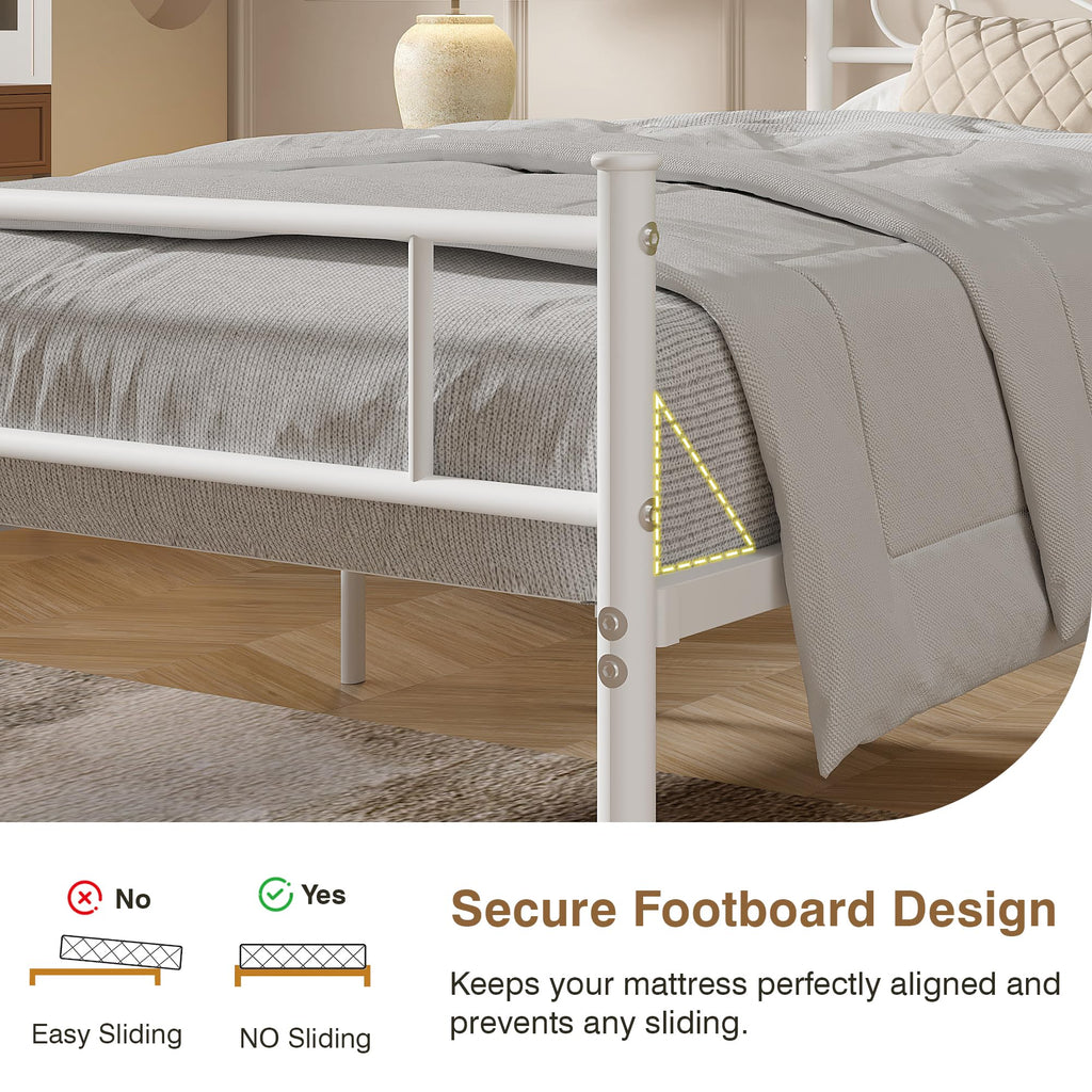 14 Inch Full Size White Metal Platform Bed Frame with Headboard and Footboard Y512814