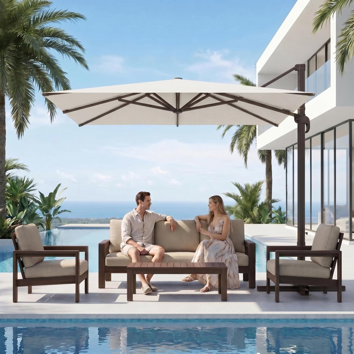 11ft Offset Cantilever Patio Umbrella with Solar Lights Z7896