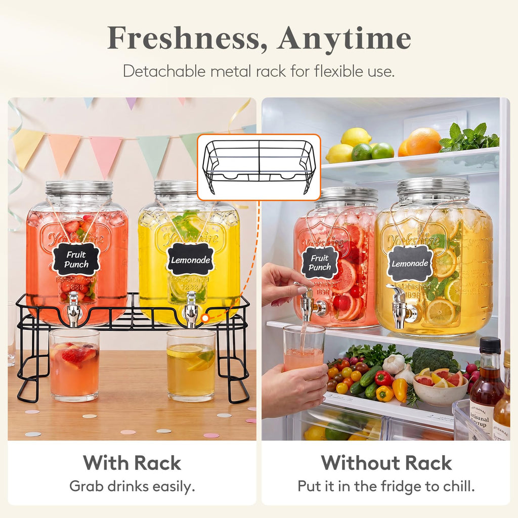 1.6 Gallon Glass Drink Dispenser with Stand & Fruit Infuser 2 Pcs L7118