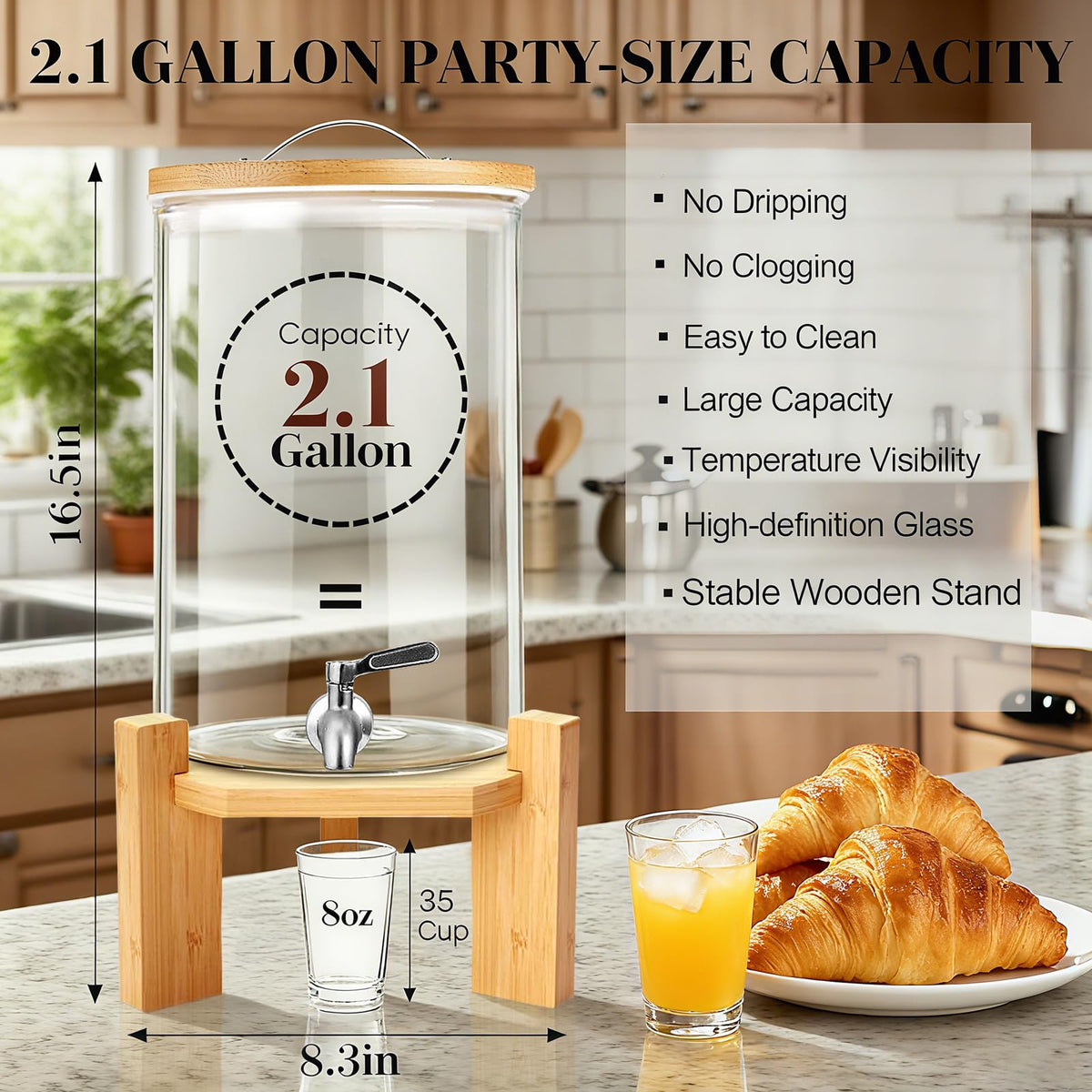 2.1 Gallon Glass Drink Dispenser with Stand J853928