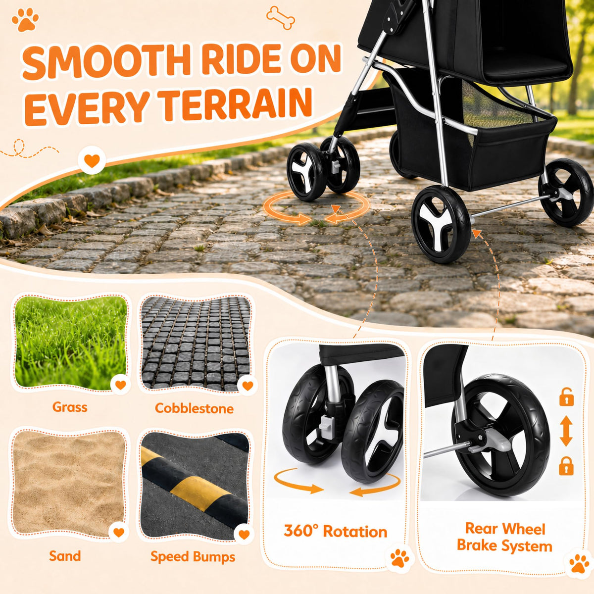 Foldable Pet Stroller with 4 Wheels J492159