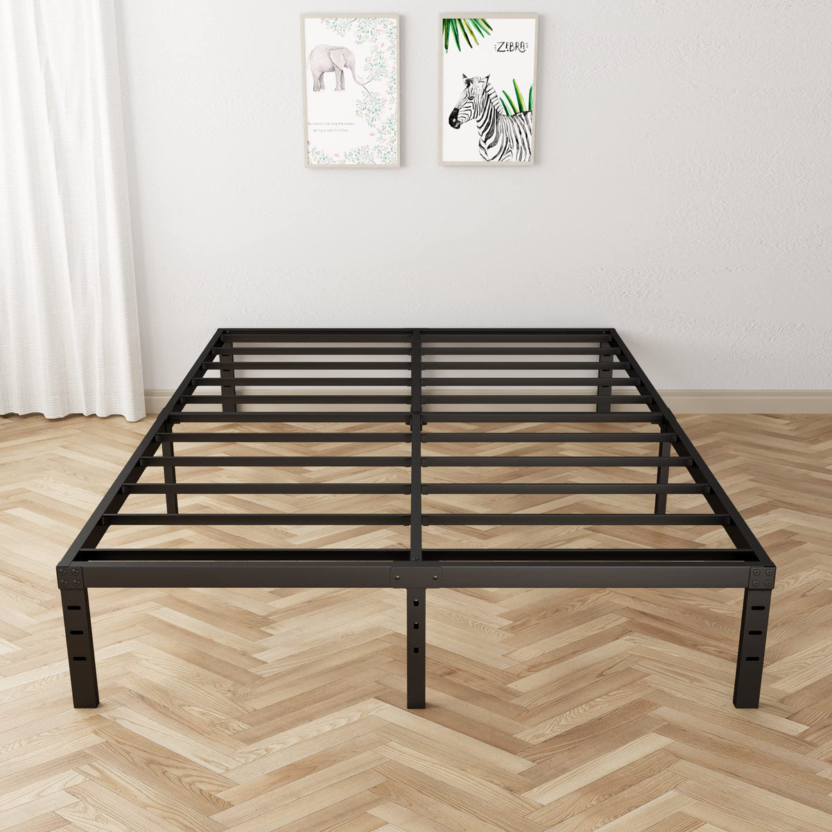 18 Inch Queen Metal Platform Bed Frame Heavy Duty Black P722274