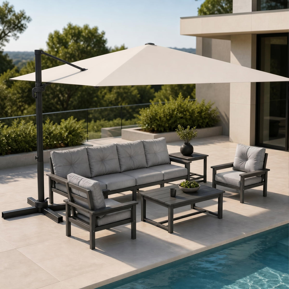 11ft Offset Cantilever Patio Umbrella with Solar Lights Z7896
