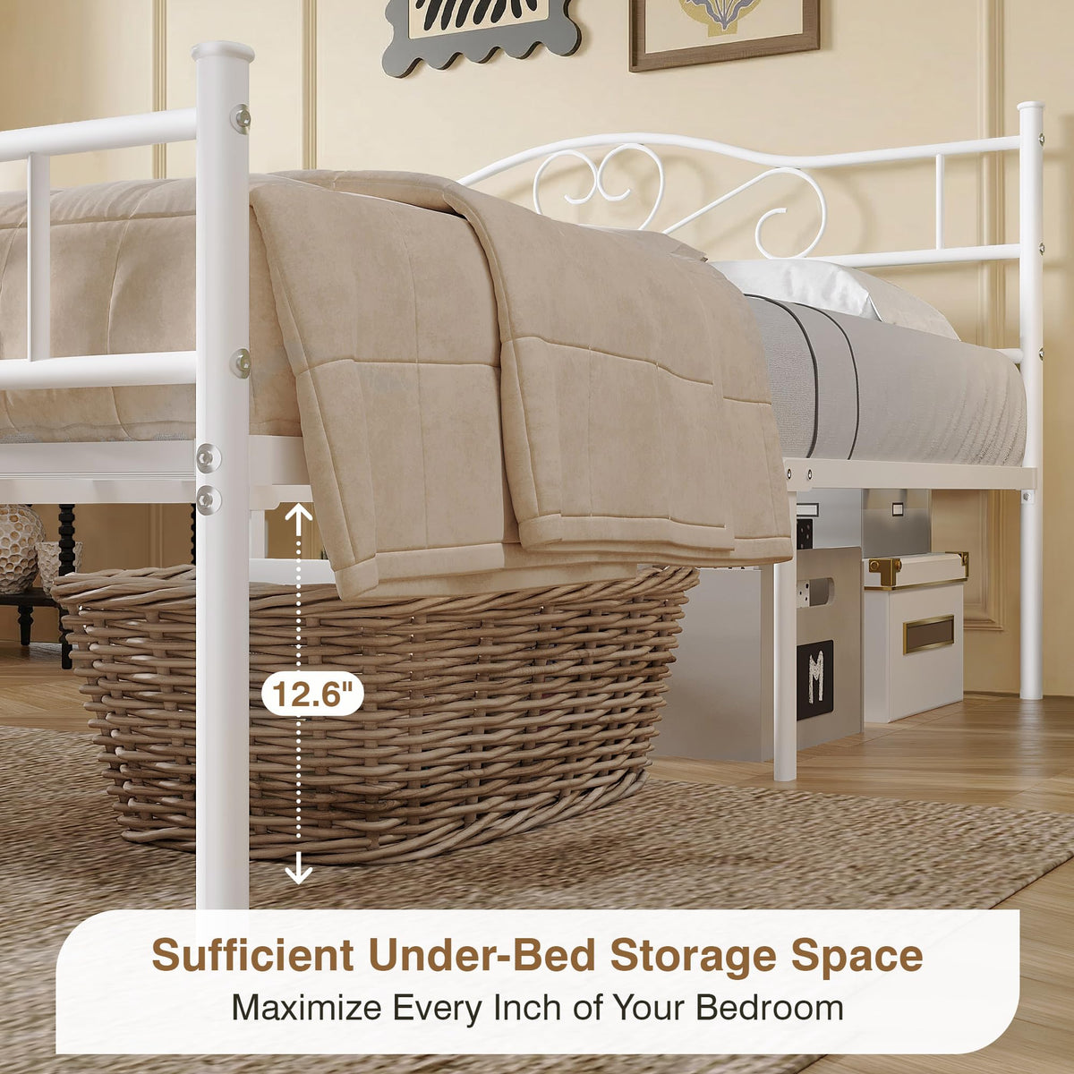 14 Inch Full Size White Metal Platform Bed Frame with Headboard and Footboard Y512814