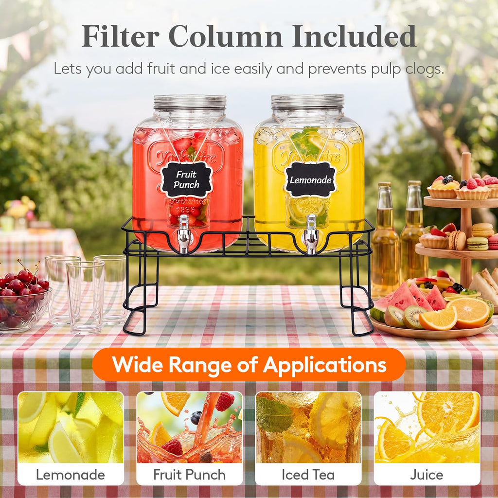 1.6 Gallon Glass Drink Dispenser with Stand & Fruit Infuser 2 Pcs L7118