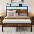 Full Size Platform Bed Frame with Charging Station Headboard and LED Lights Z21268