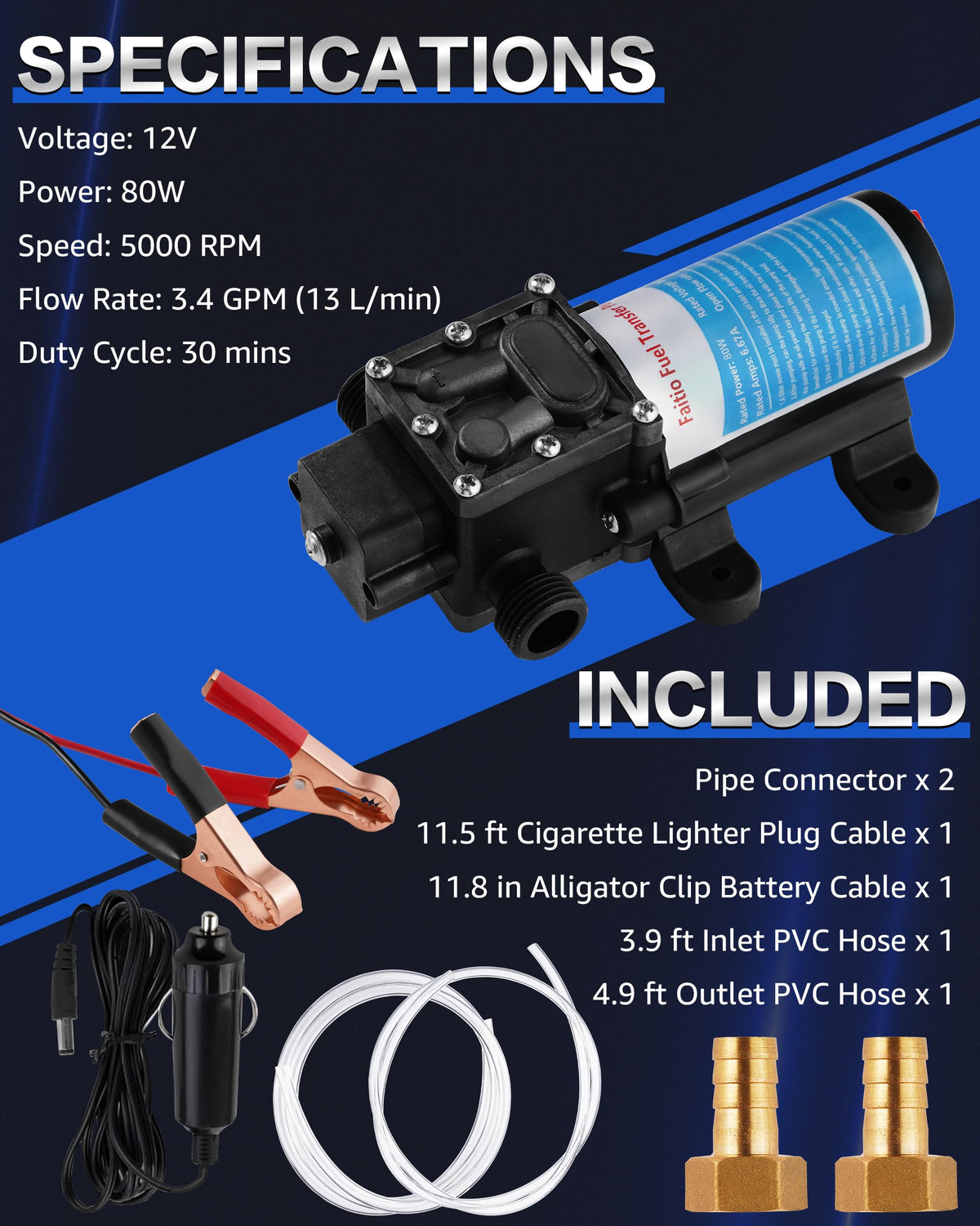 12V Gasoline Transfer Pump Set 3.4 GPM M1147
