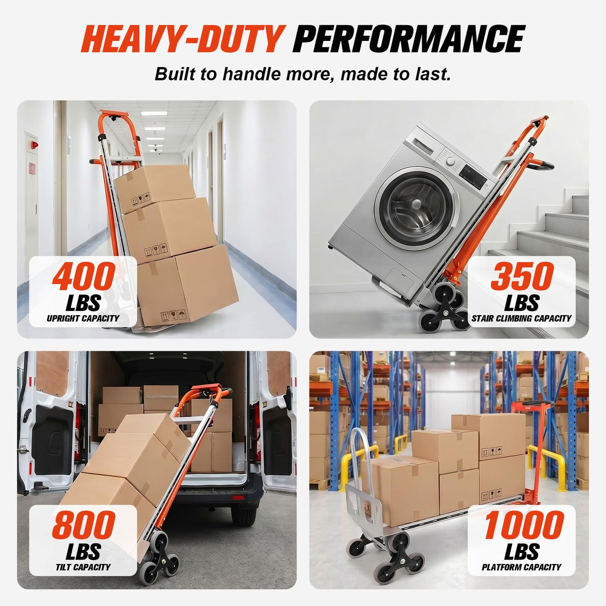 4-in-1 Convertible Stair Climbing Hand Truck, 1000LBS Heavy Duty Folding Aluminum Dolly Cart with Wheels & Handle P60076