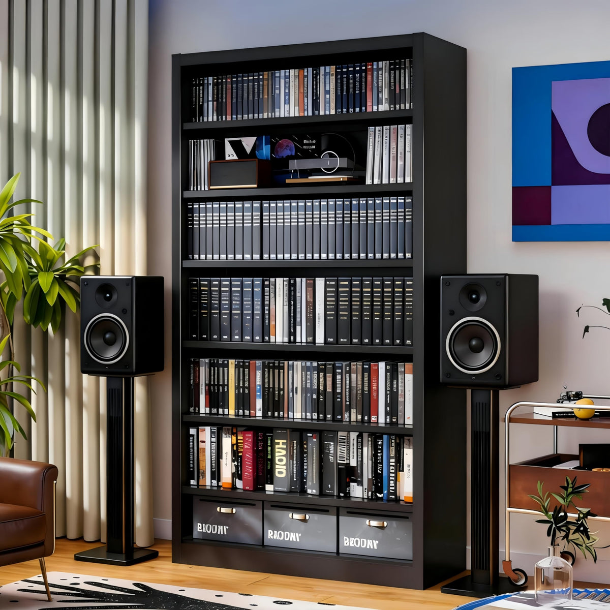 Black 7 Tier Metal Media Storage Cabinet H282