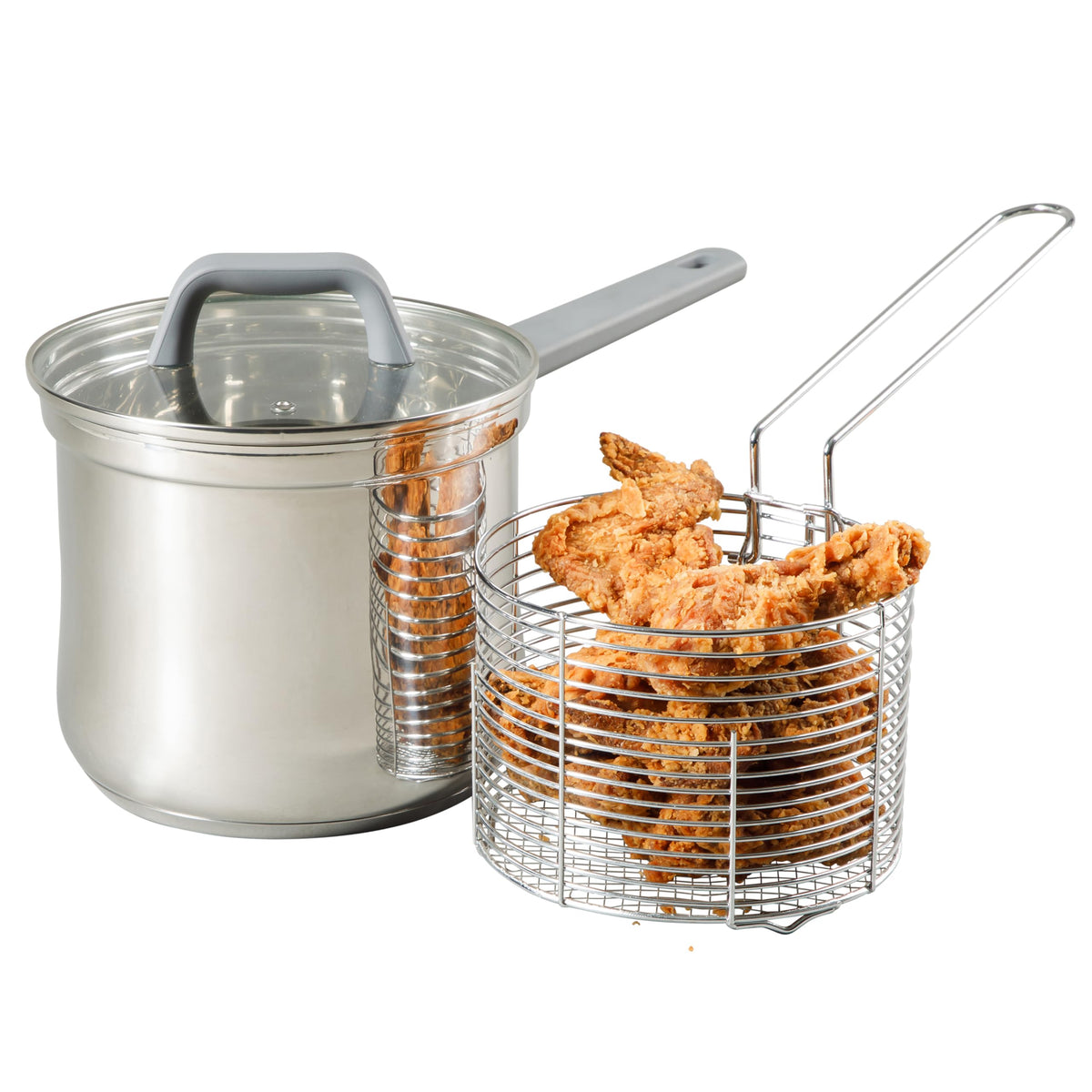 4-Quart Stainless Steel Deep Fryer Pot with Basket & Glass Lid K947