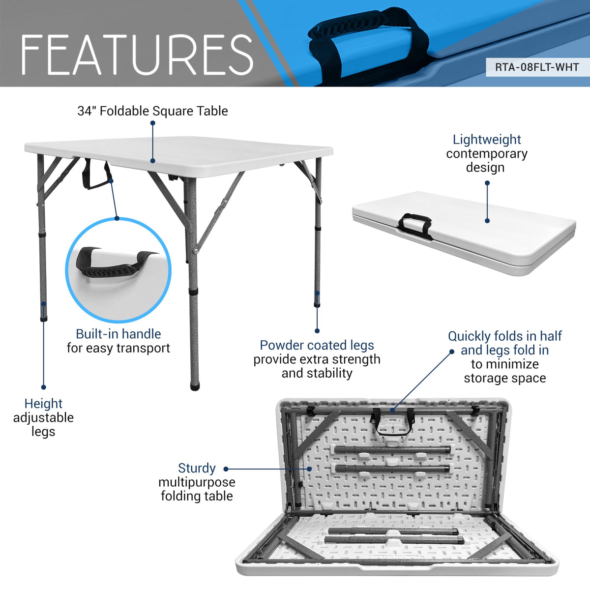 White Square Folding Table with Carry Handle M597