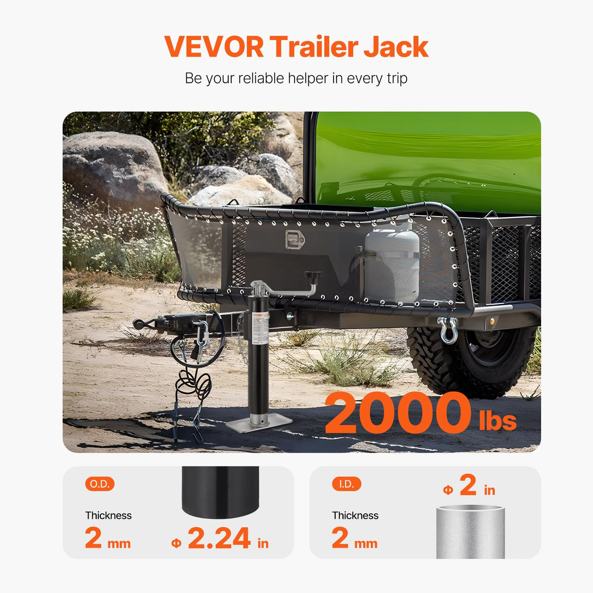 2000 lbs Weld-on Swivel Trailer Jack with Handle H65980