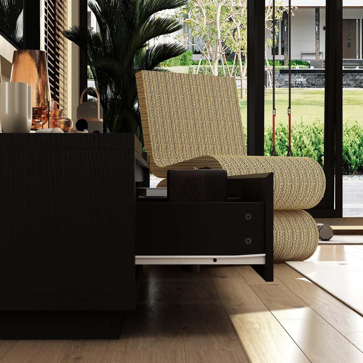 Expandable TV Stand Media Console Table with Three Drawers and Two Open Shelves I4244