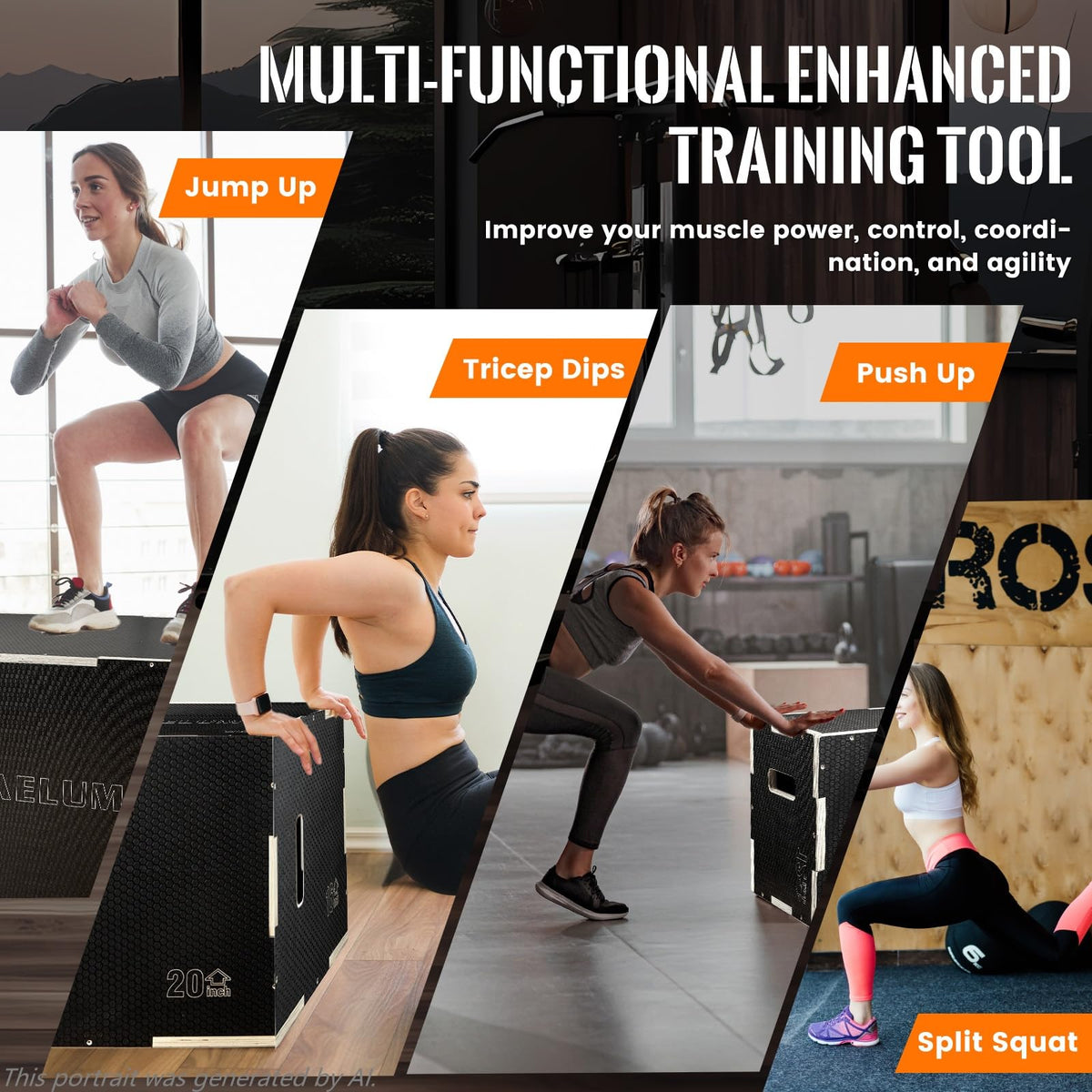 3-in-1 Non-Slip Wood Plyo Box E739