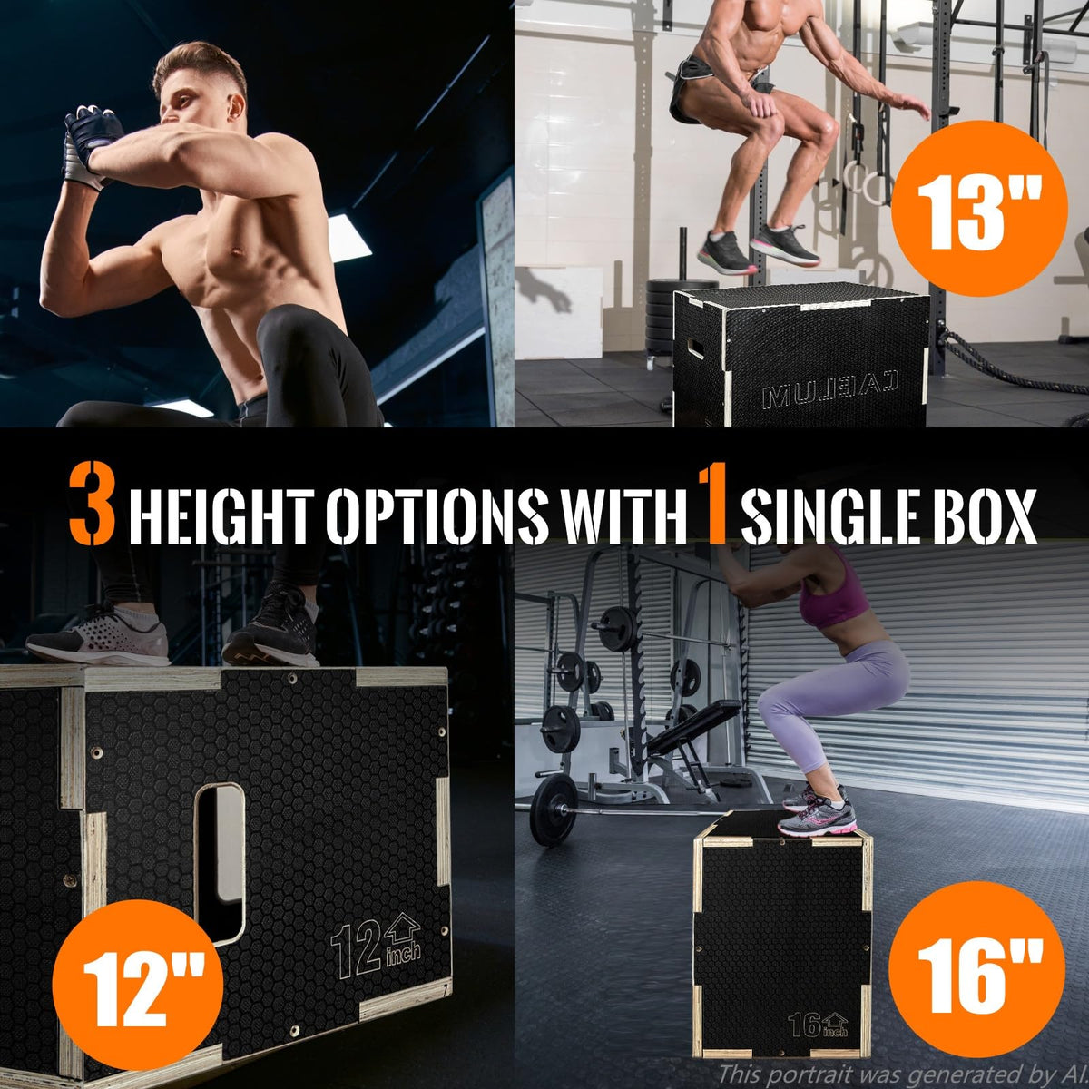 3-in-1 Non-Slip Wood Plyo Box E739
