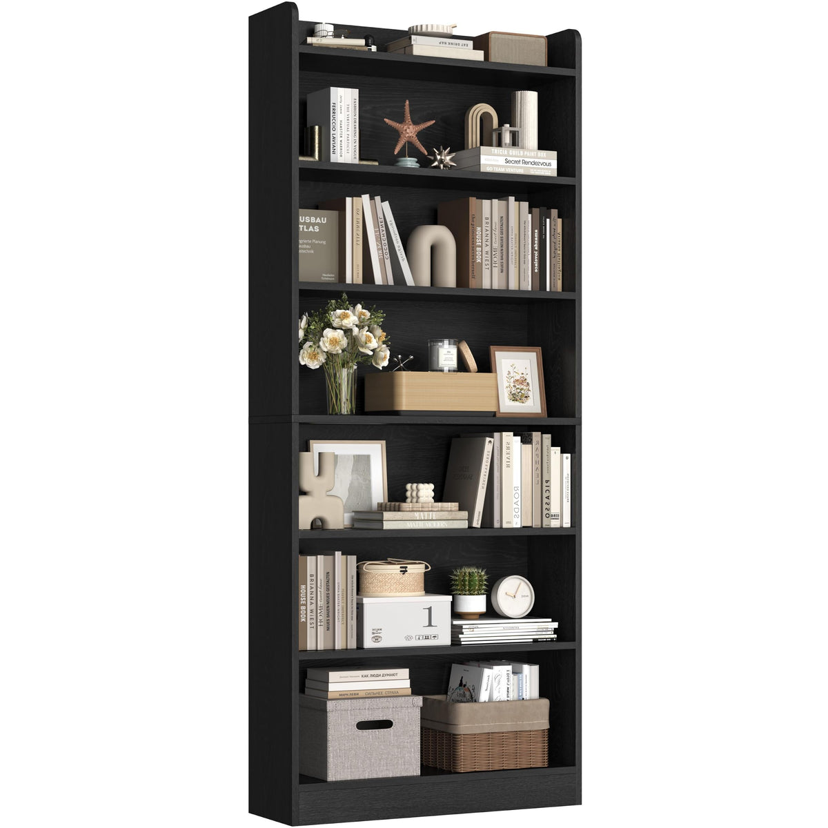 Black 7-Tier Adjustable Shelves Bookcase A5937