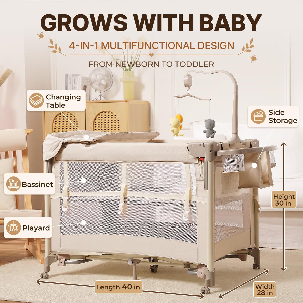 4-in-1 Bassinet Changing Table Portable Crib A582658