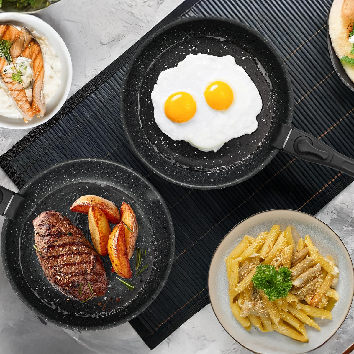 12-Piece Nonstick Cookware Set with Detachable Handle, Black H954