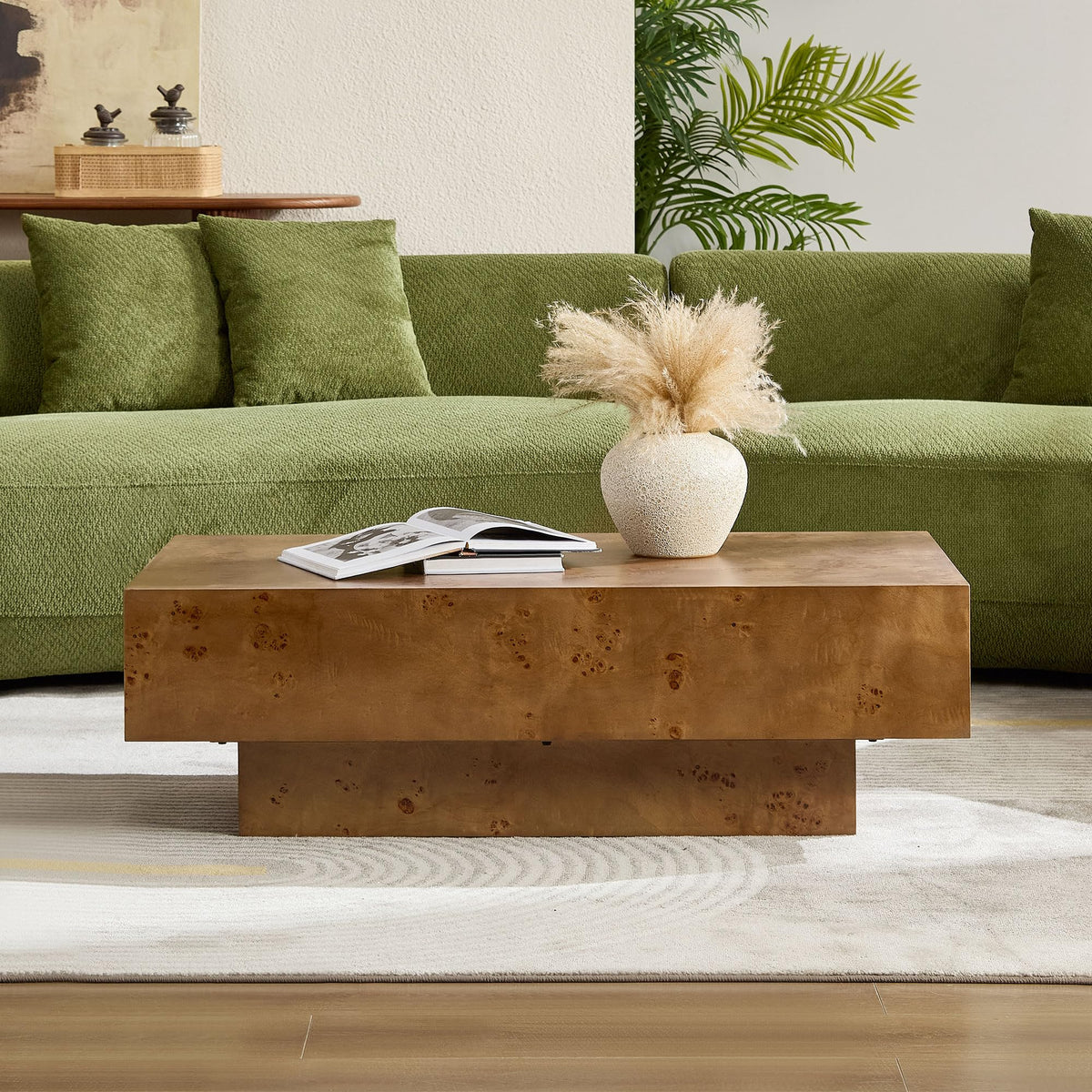 43" Walnut Burl Wood Veneer MDF Coffee Table with Pedestal S97980