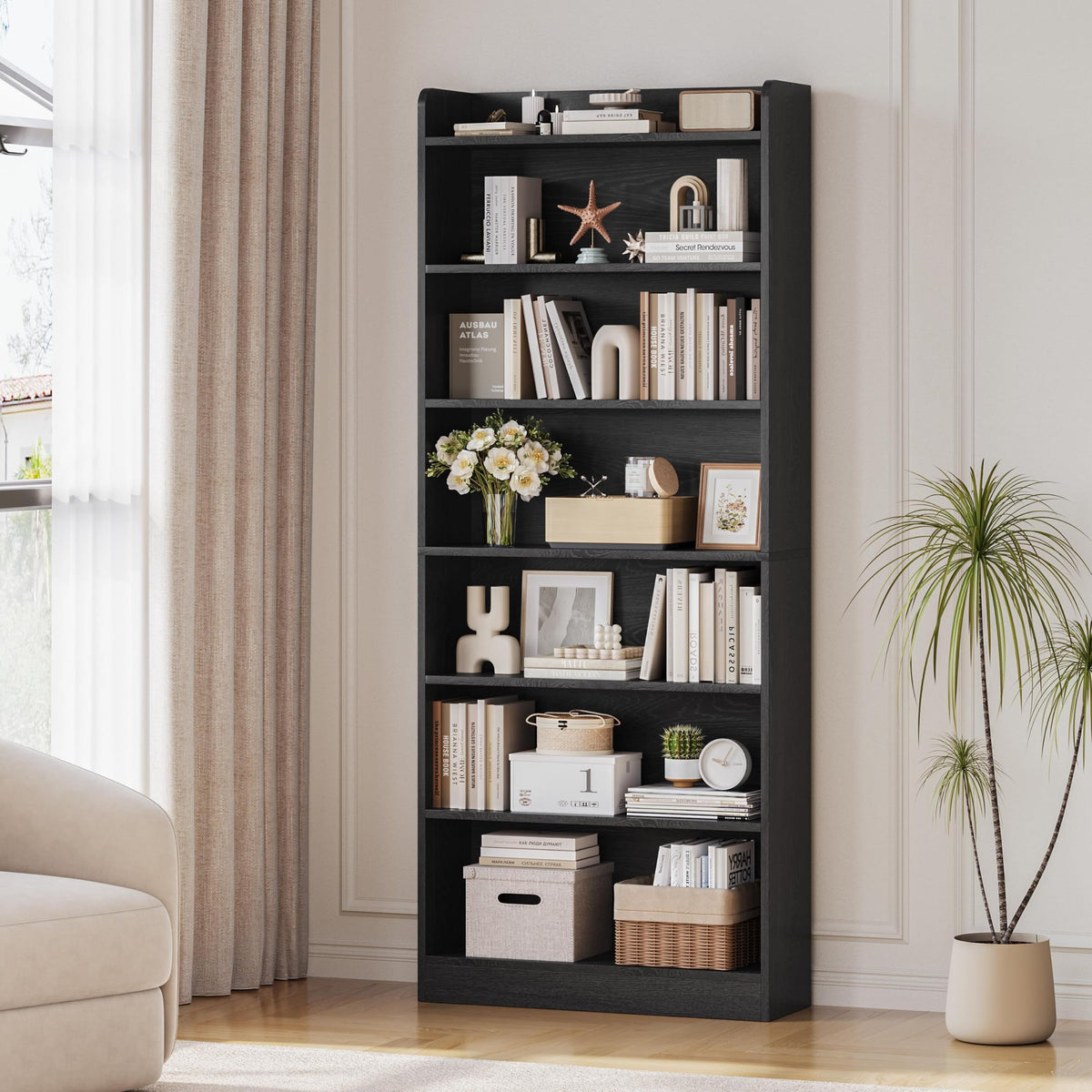 Black 7-Tier Adjustable Shelves Bookcase A5937