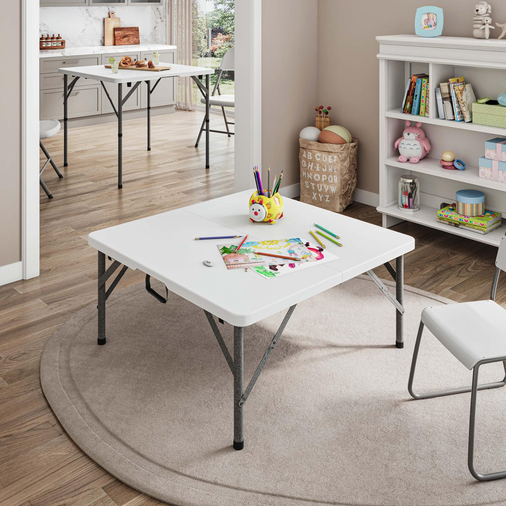 White Square Folding Table with Carry Handle M597