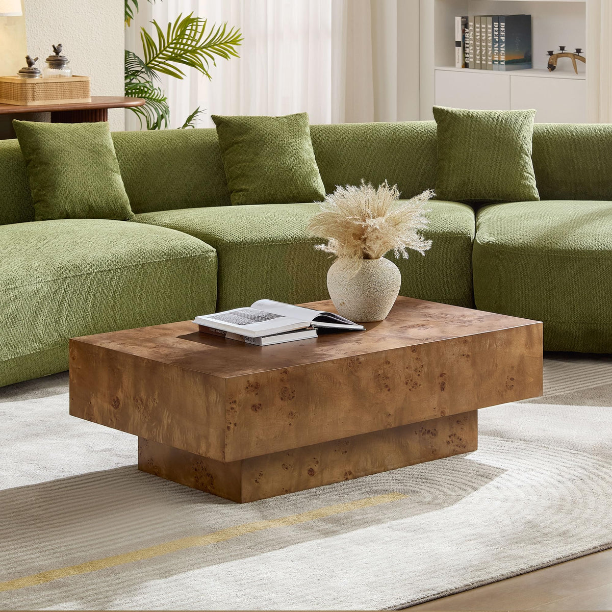 43" Walnut Burl Wood Veneer MDF Coffee Table with Pedestal S97980