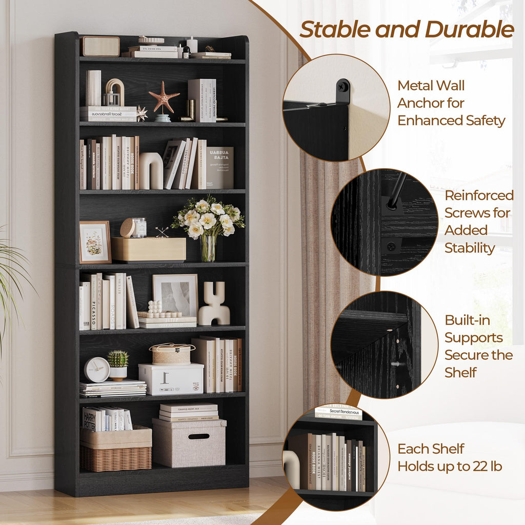Black 7-Tier Adjustable Shelves Bookcase A5937
