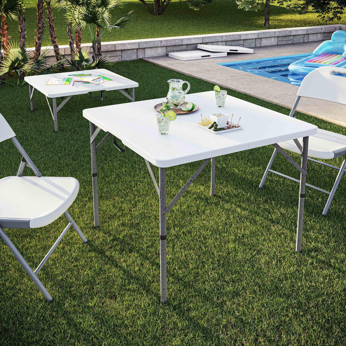 White Square Folding Table with Carry Handle M597