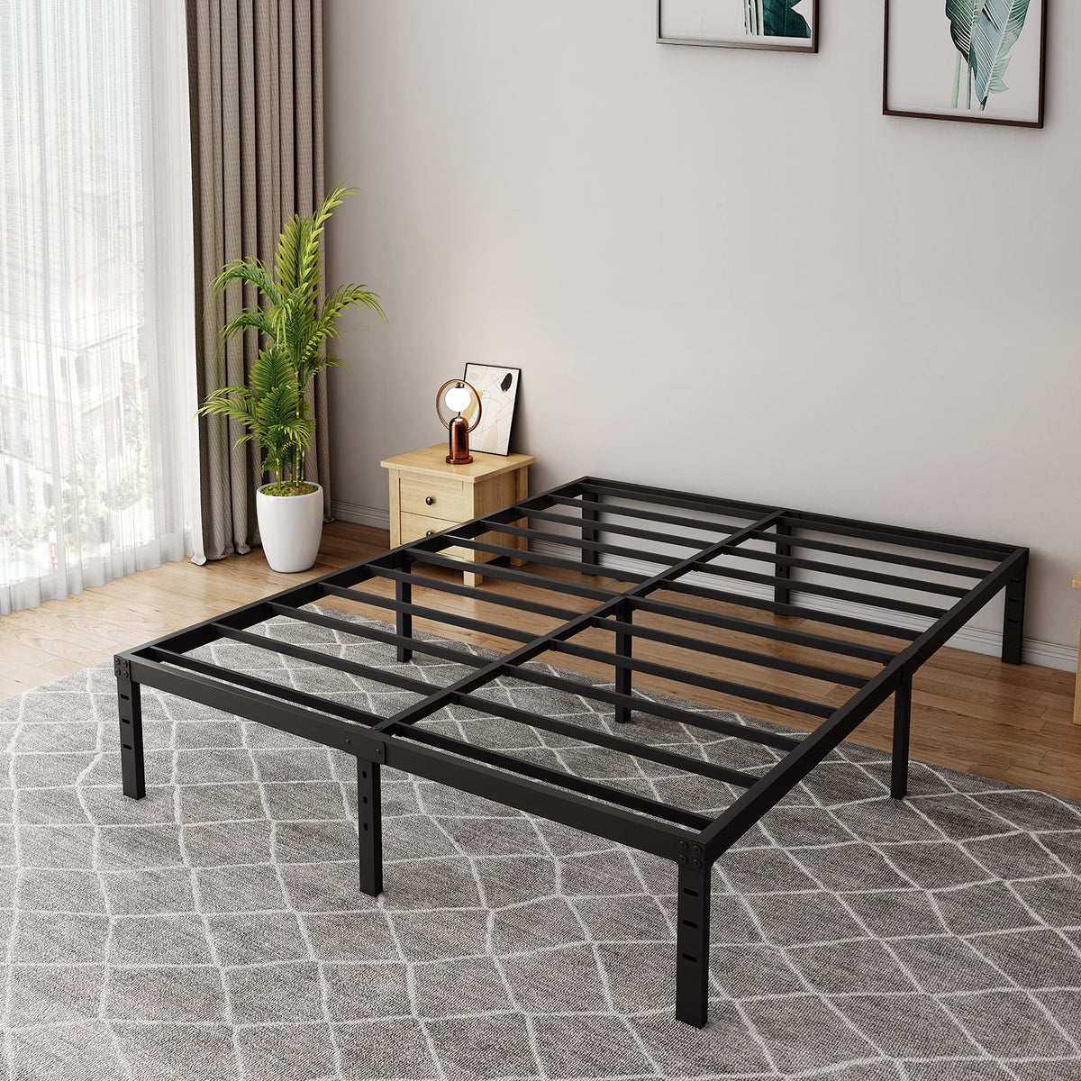 18 Inch Queen Metal Platform Bed Frame Heavy Duty Black P722274