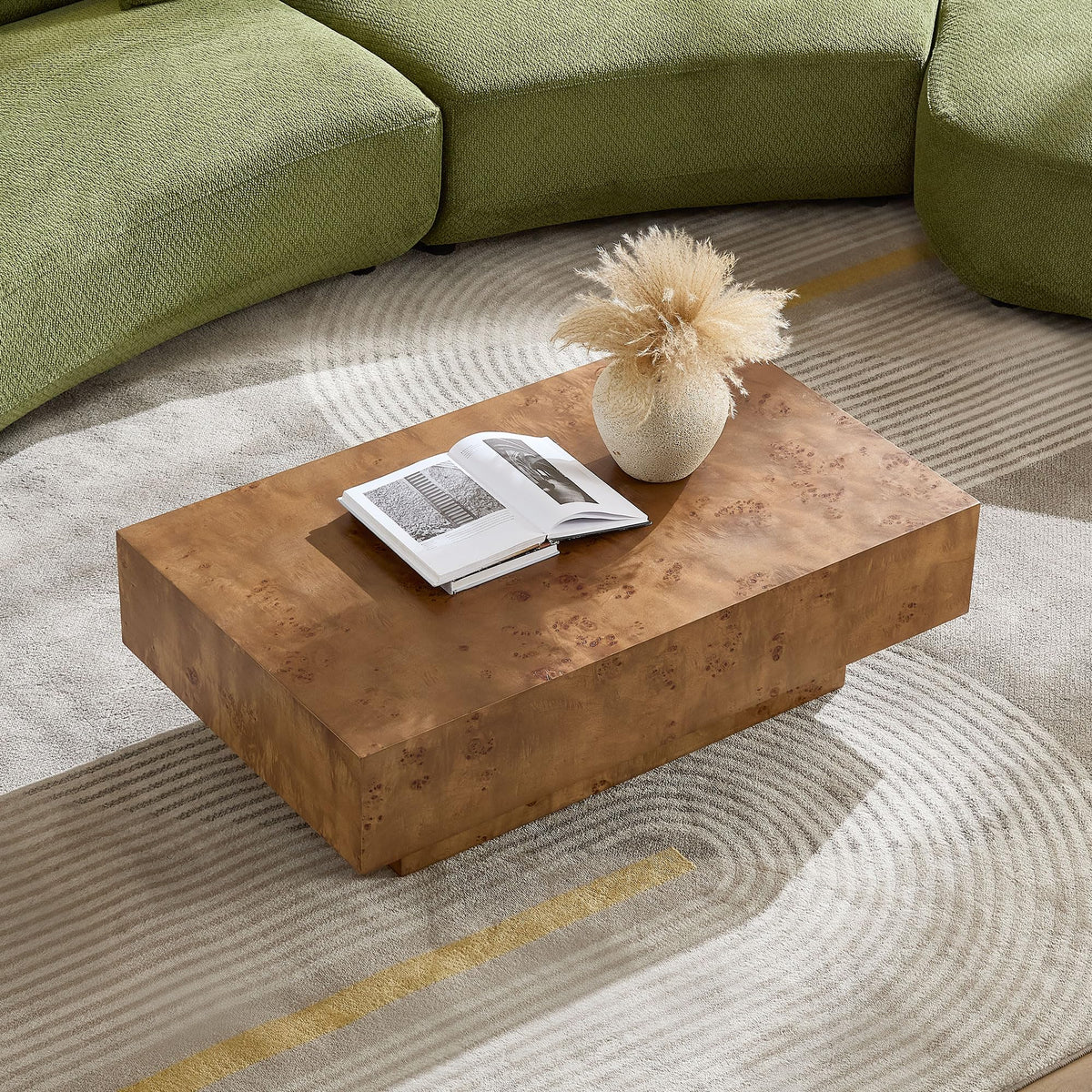 43" Walnut Burl Wood Veneer MDF Coffee Table with Pedestal S97980